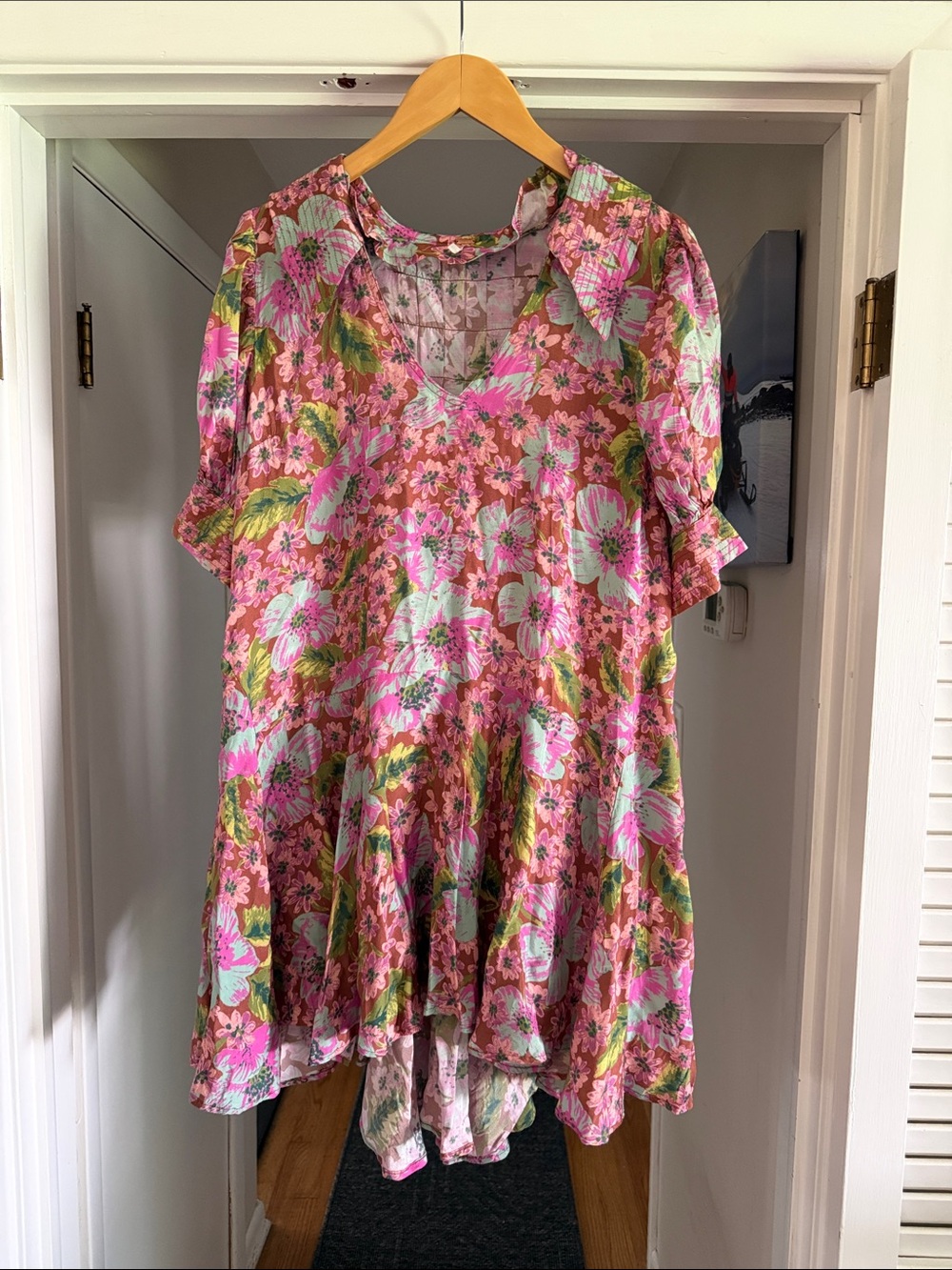 Free People Pink & Green Floral Swing Dress